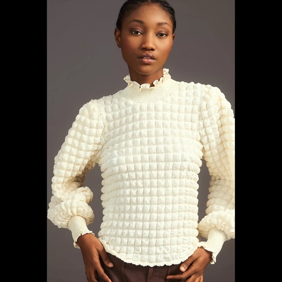 Anthropologie Endless Rose Textured Puff-Sleeve Blouse - Picture 2 of 16